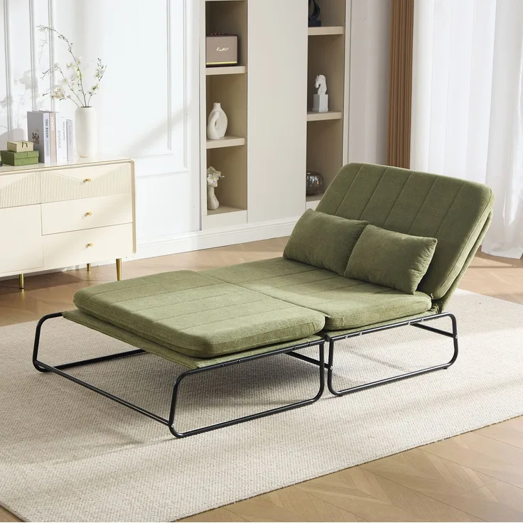 Schlafsofa aus Chenille, klappbar mit Seitentaschen, 104x85x92 cm, Olivgrün