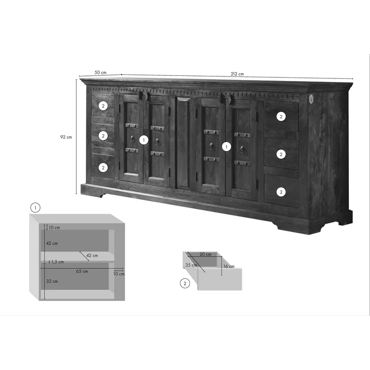 Sideboard Akazie 212x50x92 honig lackiert OXFORD #0414 – Bild 3