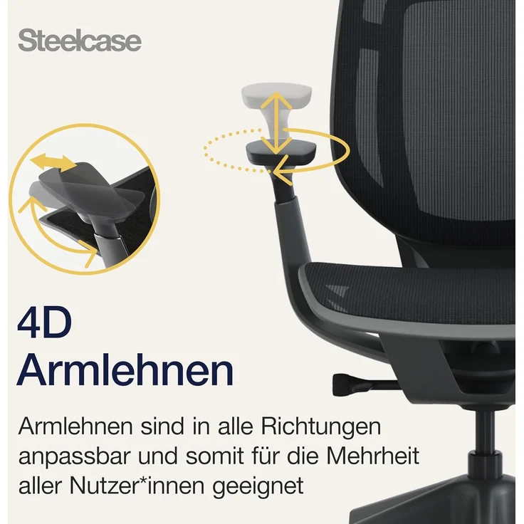 Karman Steelcase Ergonomischer Bürostuhl, höhenverstellbarer Stuhl mit Schwarz Bezug, 64.5 x 68 x 103 – Bild 8