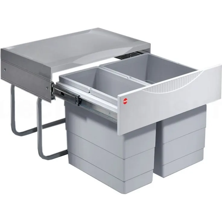 Hailo Einbaumülleimer für Drehtüren Tandem S 2, hellgrau, 18 + 12 Liter