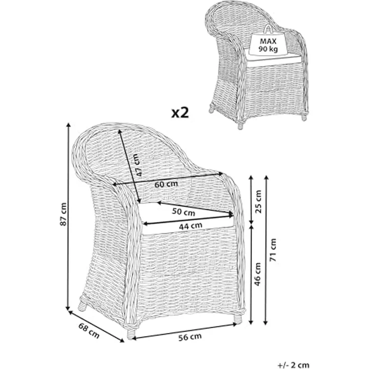 Gartensessel 2er Set mit Auflagen SUSUA II Rattan Natürlich – Bild 3