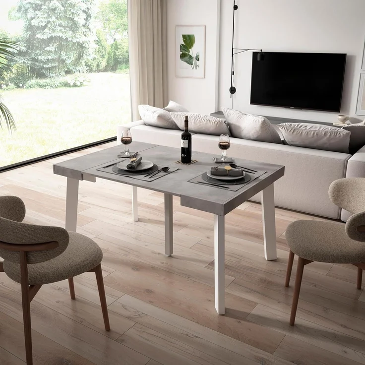 Skraut Home | Ausziehbarertisch | Multifunktionaler ausziehbarer | 140 | Für 6 Gäste | Hölzerne Beine | Moderner Stil | Zement – Bild 2