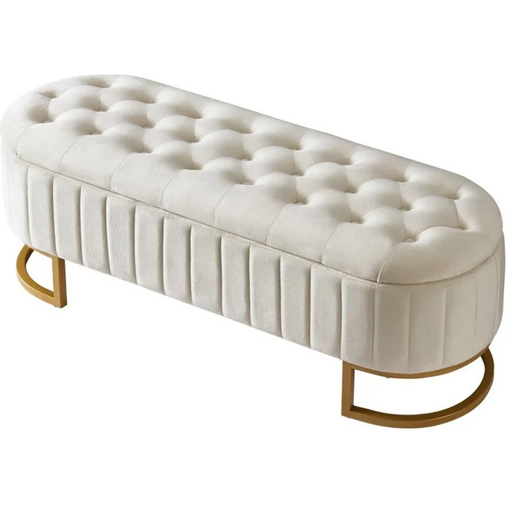 autolock Bettbank Stauraum-Schlafkoffer und Fußbank 120x40 cm, gepolsterte Fußbank, Bettbank mit Stauraum, Sofabank Bank, Samtstoff beige – Bild 5