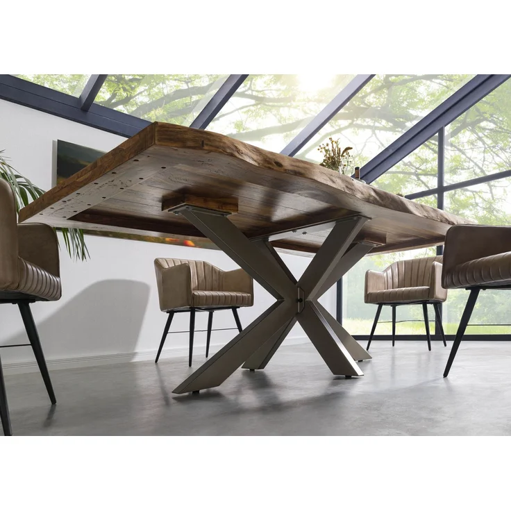 Baumtisch Sheesham 180x90x77 natur gebeizt / Kreuzgestell silber matt FREEFORM 5 – Bild 3