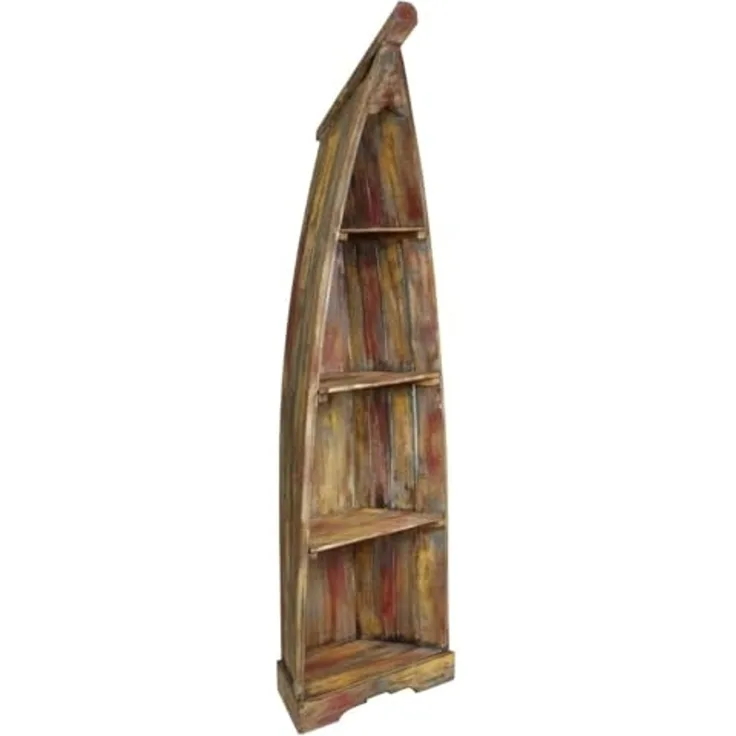 Oriental Galerie Standregal Boot Regal Groß mit Steg ca. 200 cm Multicolor, Bootsregal, Badregal, Holzregal, Badezimmerregal
