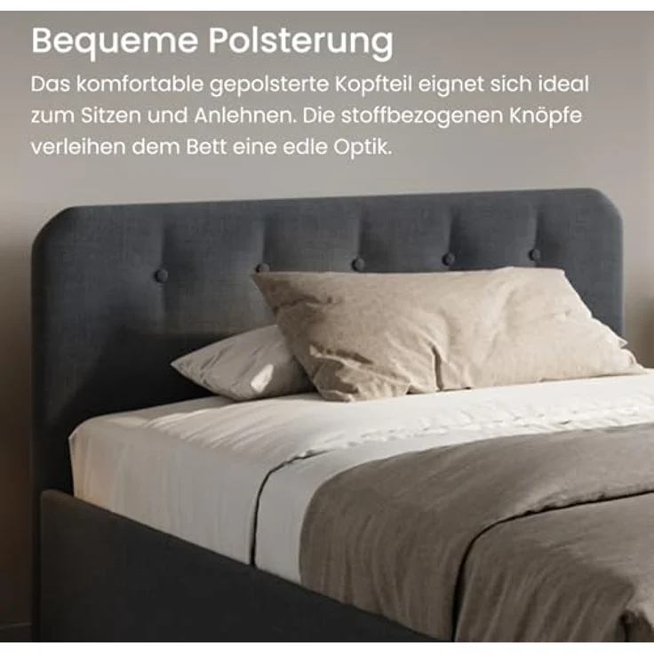 Home Collective Polsterbett Bett mit Stauraum, verstellbarem Lattenrost, viele Größen (Größen: 100x200 120x200 140x200 160x200 180x200 200x200, hochwertiger Strukturstoff, made in Germany), wählbare Matratze Federkern oder Kaltschaum, Anthrazit – Bild 6