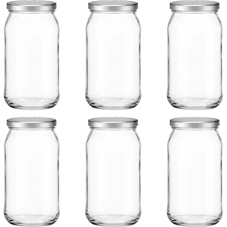 hocz 6x Einmachgläser 900 ml | mit Deckel Silber TO 82 | leere Gläser mit Schraubdeckel zum befüllen | Sturzgläser, Schraubgläser, Marmeladengläser Set | 6 Stück