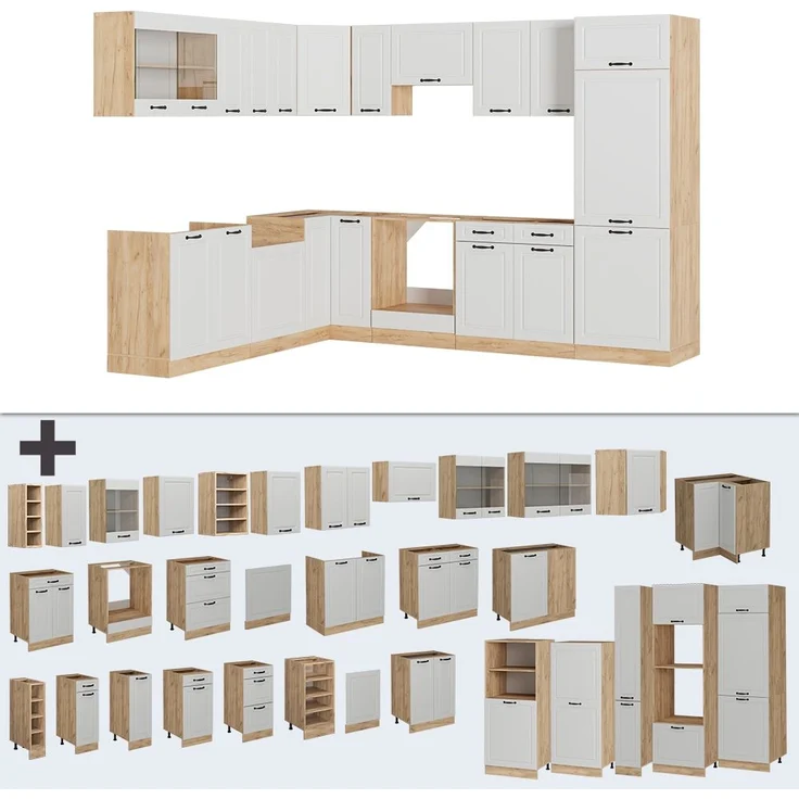 Eckküche R-Line Weiß Landhaus/Goldkraft Eiche 287 x 60 cm , AP Marmor Vicco – Bild 6