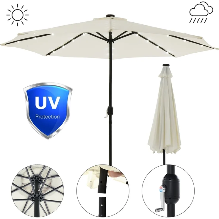 Sonnenschirm Marktschirm Ø3m LED beige Beleuchtung Strandschirm Gartenschirm UV – Bild 10