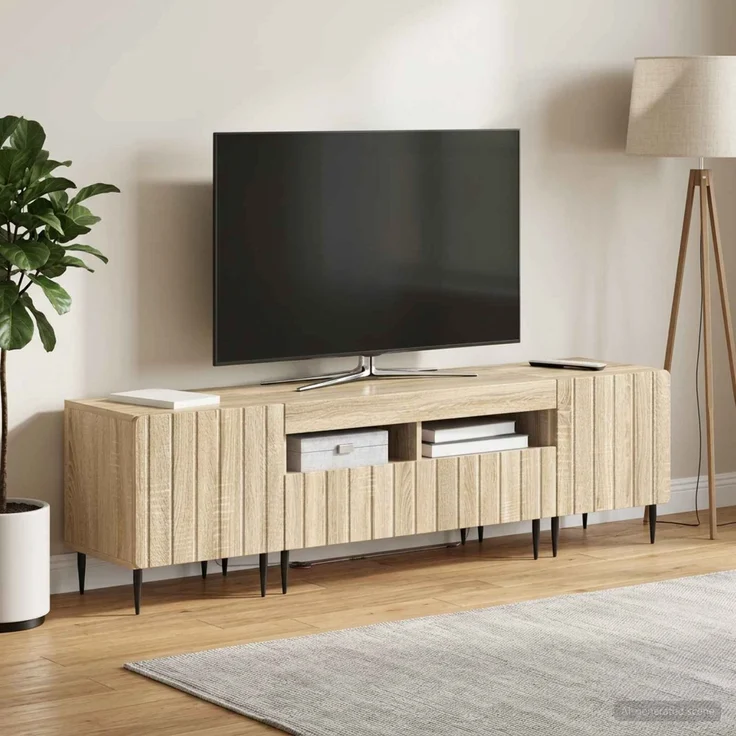 vidaXL 3-teiliges LED TV Regal ZWOLLE Sonoma-Eiche Holzwerkstoff 3416516 – Bild 3