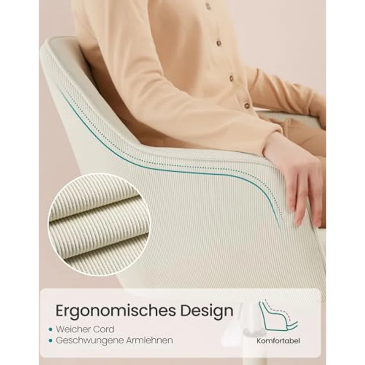 SONGMICS Homeoffice-Stuhl, Drehstuhl, Schreibtischstuhl, höhenverstellbar, bis 110 kg belastbar, Cord, für Arbeitszimmer, Schlafzimmer, sandbeige OBG019LZ01 – Bild 5