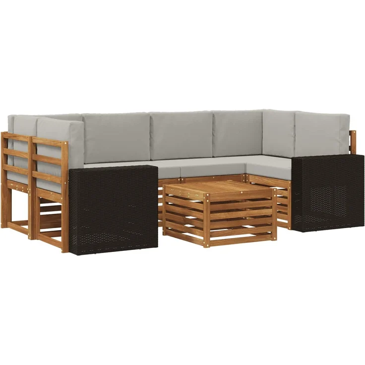 vidaXL Outdoor-Sofagarnitur mit Kissen 7 pcs Natürlich und Hellgrau 3384092 – Bild 2