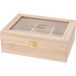 Koopman Teebox Teekasten Teekiste 6 Fächer MDF 21x16x7,5 cm Aufbewahrung Beige, Holz, (1-tlg), Teekiste, 6 Fächer, Teeaufbewahrung, Glasdeckel, Holzkiste