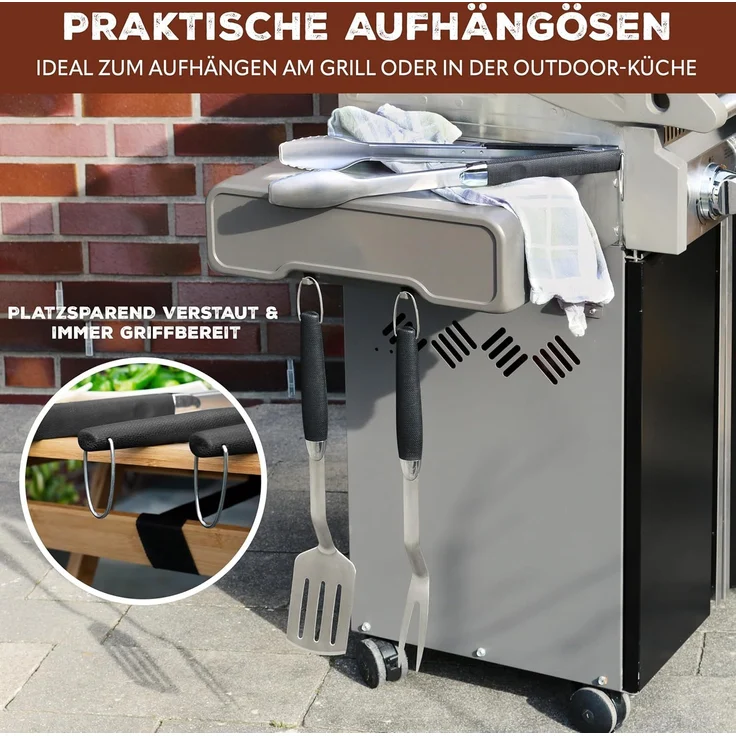 Bremermann Grillbesteck-Set, 3-teilig, Edelstahl silber / schwarz – Bild 5
