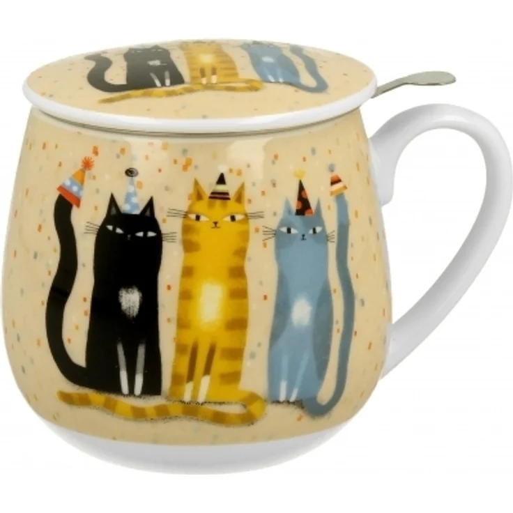 DUO ART GALLERY Fassbecher 430 ml CAT'S WORLD – PARTY mit Teesieb, New Bone China Porzellan – Bild 2