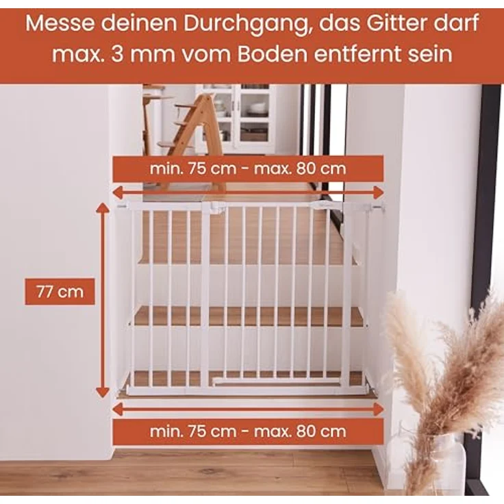 Hauck Treppenschutzgitter Türschutzgitter Clear Step Autoclose 2, für Breiten 75 - 80 cm, Ultra Flache Schwelle, Automatischer Schließmechanismus, ohne Bohren, Einhändiges Öffnen, Metall, Dunkelgrau – Bild 4