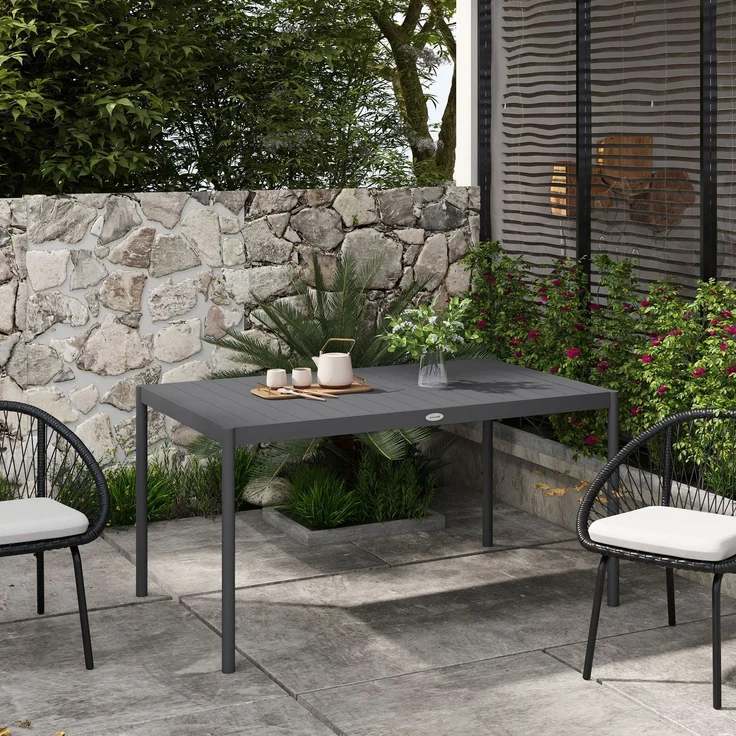 Gartentisch mit Lattenrost für 6 Personen aus Stahl und Aluminium, 145 x 90 x 74 cm, Dunkelgrau – Bild 3
