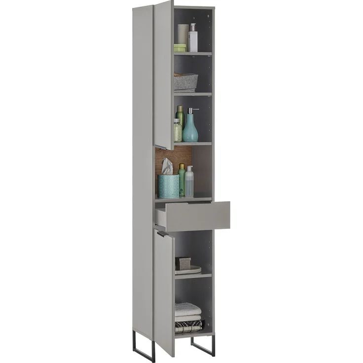 Hochschrank >Denver< 2 Türen, 1 Schublade, grau / evoke eiche Dekor - 38x195x32cm (BxHxT) – Bild 2