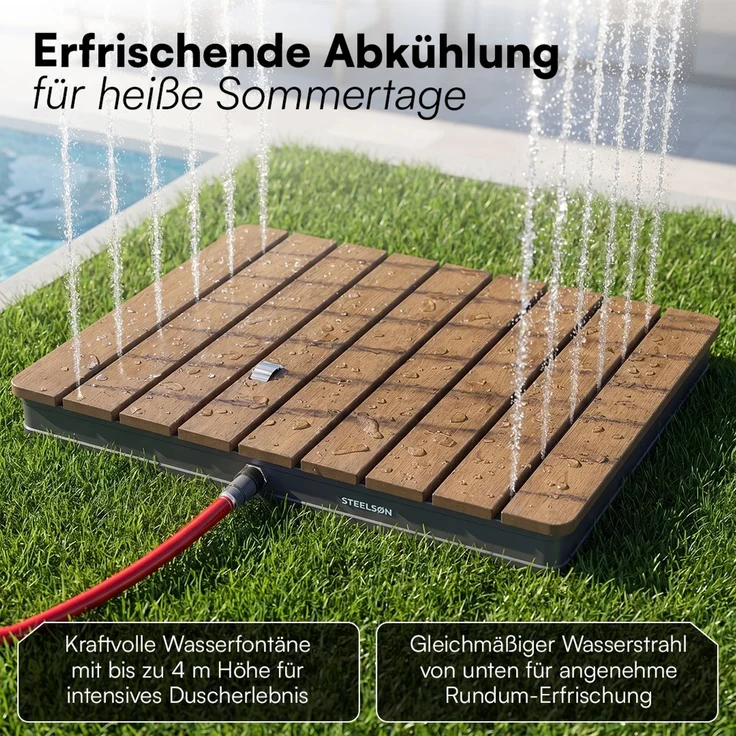 STEELSØN 'Samaya' Bodendusche rechteckig, Gartendusche braun/grau, Campingdusche wetterfest, Saunadusche, Fontänenhöhe bis zu 4m, inkl. Fußrad – Bild 5