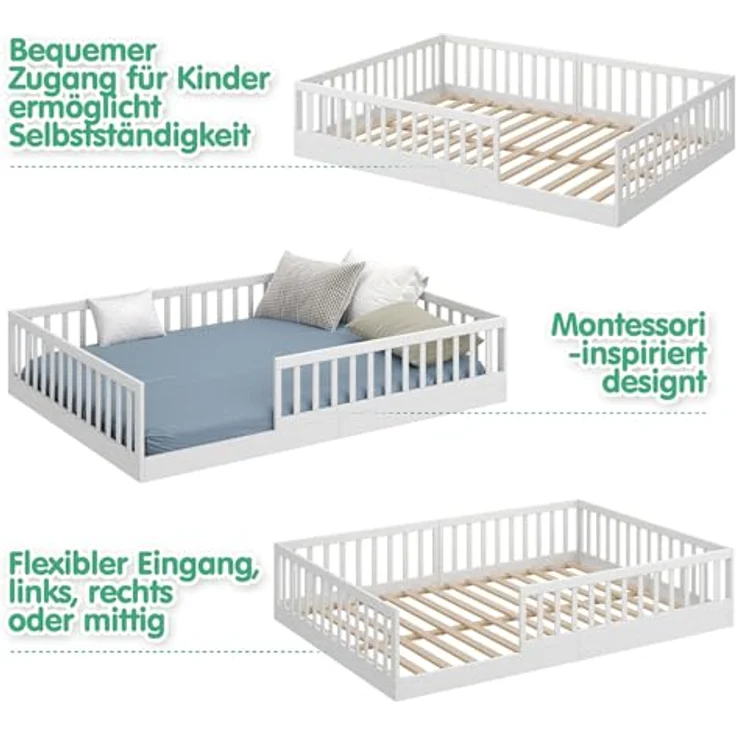 CADANI Kinderbett CADANI Timi Kinderbett Montessori Bodenbett (abnehmbarer Rausfallschutz), integrierter Lattenrost – Bild 8
