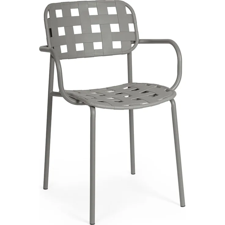 Gartenstuhl Clover 4er-Set mit Armlehne, Metall und Kunstfaser, modern, stapelbar, grau