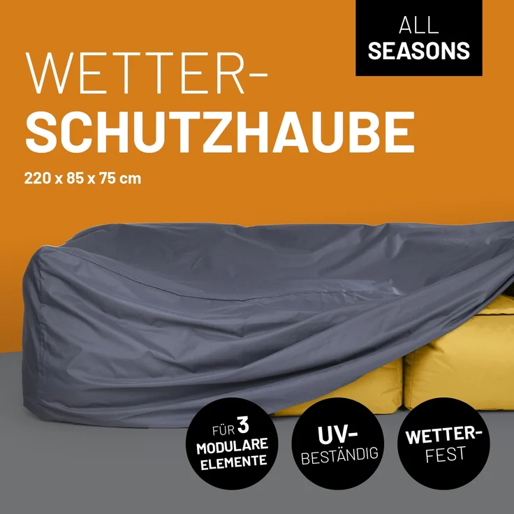 Lumaland Wetterschutzhaube für Sitzsack-Sofa Modular 220 x 85 x 75 cm grau 2x Eckteil/1x Mittelteil – Bild 2