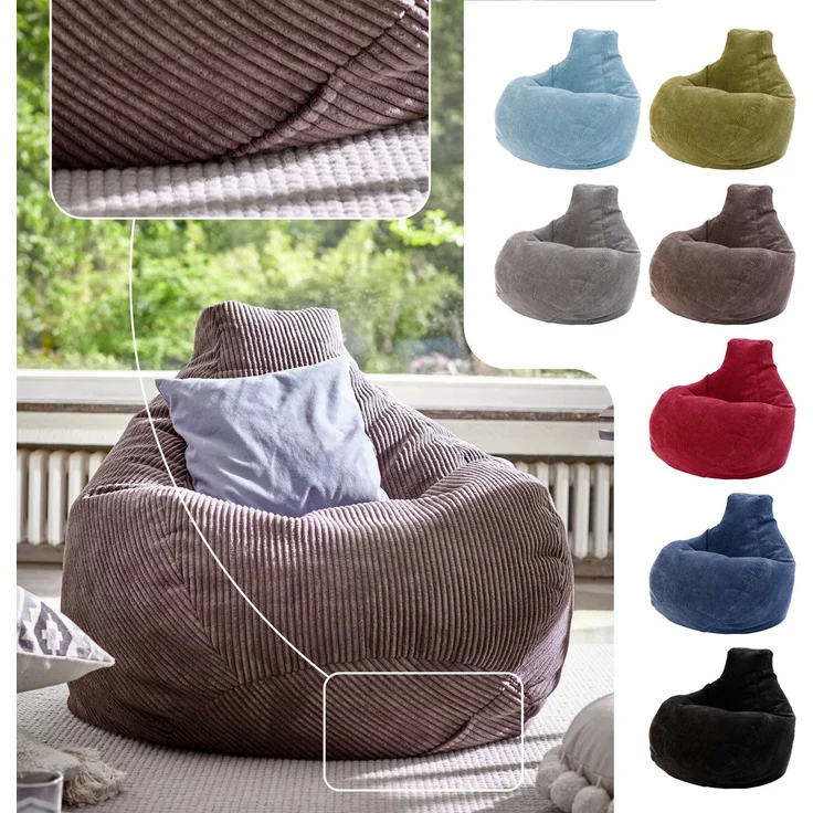 Green Bean® Sitzsack mit Rückenlehne 80x80x90cm - Gaming Chair mit 230L Füllung Cordstoff - Bean Bag Bodenkissen Lounge Sitzhocker Relax-Sessel Gamer Gamingstuhl Dunkelgrau – Bild 2