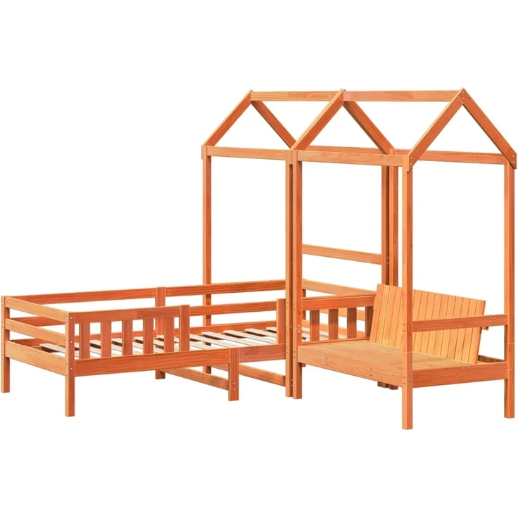 vidaXL Massivholzbett und Bank mit Dach Orange 90x200 cm Kiefernholz 3282176 – Bild 2