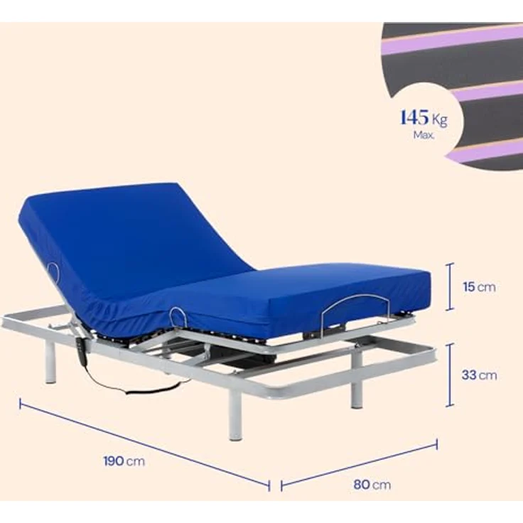 Geriafy - Elektrisch verstellbares Bett mit viskoelastischer Professional V3 Matratze 80x190 cm | Lattenrost elektrisch verstellbar | Wasserdichter Bezug | Komfort Bett – Bild 2
