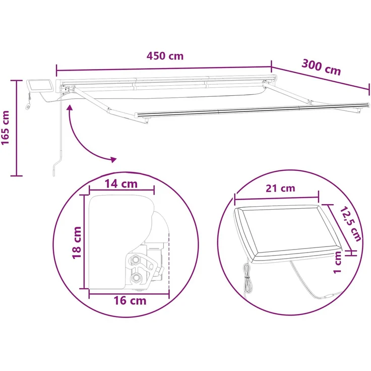 vidaXL Manueller Markisenrahmen mit LEDs, Taupe, 4,5 × 3 m – Bild 10