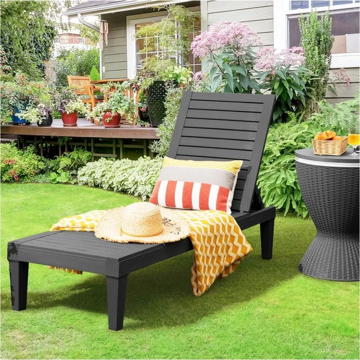 COSTWAY Sonnenliege wetterfest Gartenliege 180kg belastbar Liegestuhl 5 verstellbare Rückenlehne Terrassenliege für Outdoor Garten Terrasse Schwarz