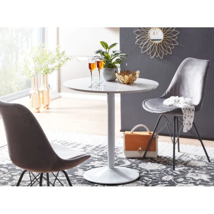 Esstisch Rund 75x75x74cm Weiß Hochglanz 2 Personen Modern Küche Esszimmer – Bild 3