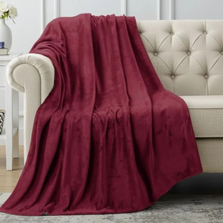 Utopia Bedding Fleecedecke Leichte Decke für Bett, Couch oder Sofa, Geeignet für alle Jahreszeiten [152x127 cm, Burgunder] – Bild 2