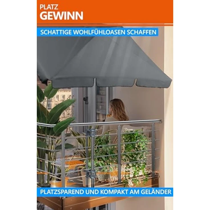 4smile Sonnenschirm Balkon SunnyShade, 200x125 cm, Anthrazit - UPF 50+ Sonnenschirm rechteckig als Sonnenschutz Balkon - SunnyEasy Balkon-Schirm mit 2 x Sonnenschirmhalter + Sonnenschirmhülle – Bild 3