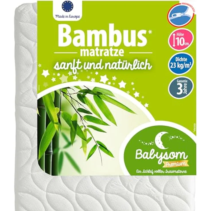Babysom - Babymatratze Bambus | 70x140 cm | Kindermatratze | Naturfaser | Atmungsaktiv | Bezug abziehbar | Luftdurchlässiger Kaltschaum | Geprüft | Höhe 10cm – Bild 2