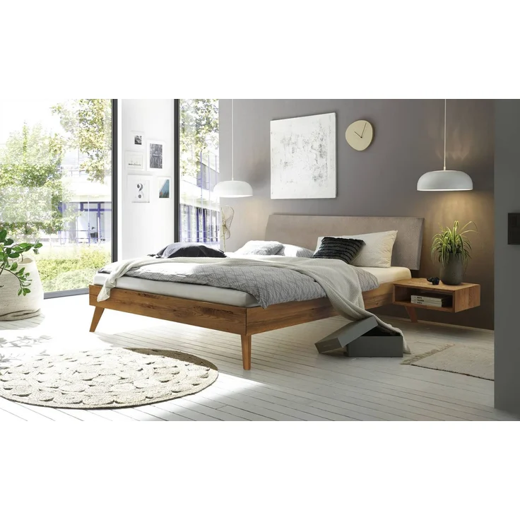 Hasena Massivholzbett Pesaro Wildeiche mit Kopfteil Sand 160x200 cm, Komforthöhe 25 cm – Bild 2
