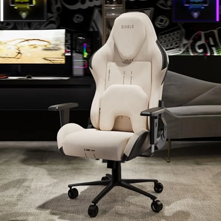 Diablo Gaming Stuhl Stoff X.One Prime Gamer Stuhl Ergonomisch mit Magnetische Kopfstütze und Kühlender Sitz Robuste Metallbasis, Höhenverstellbare Armlehnen Pc Stuhl, Gaming Chair 140 kg Desert Storm – Bild 15