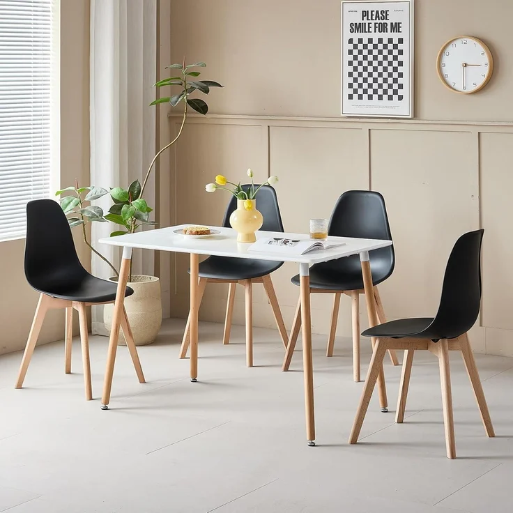 Esszimmerstühle 4er Set Beine Buchenholz Schwarz Schwarz 4 Stühle – Bild 2