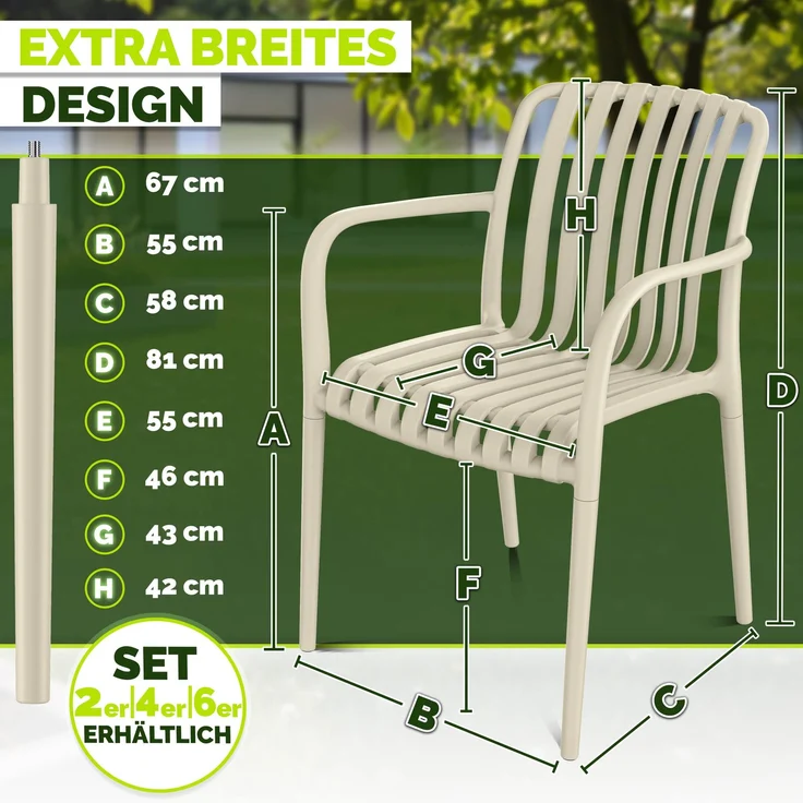 tillvex® Gartenstühle 4er Set Stapelbar Wetterfest mit Armlehne | Outdoor Stühle bis 120kg belastbar | Gartenstühle Outdoor | Terrassenstuhl Gartenmöbel Balkon Garten Terrasse – Bild 7