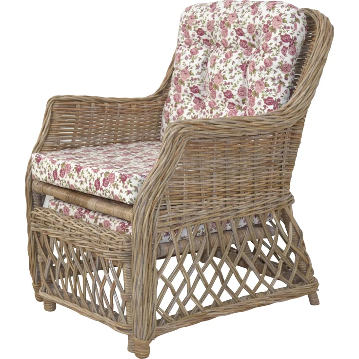 Rattansessel, Relaxsessel mit ausziehbarem Fußteil, handgeflochten, naturgrau – Bild 2