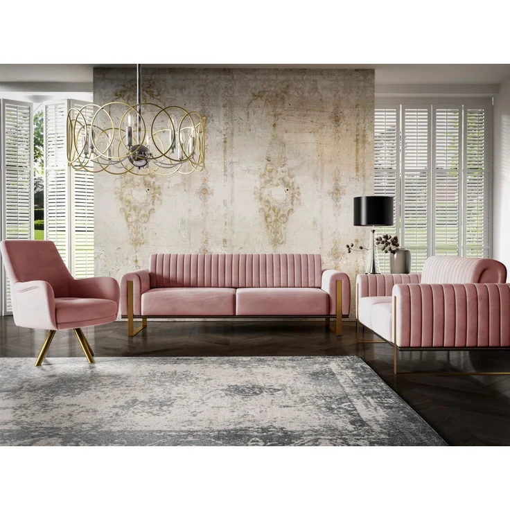 Sofa Designersofa VALERIE 3-Sitzer in Stoff Elisa Velvet Altrosa – Bild 4