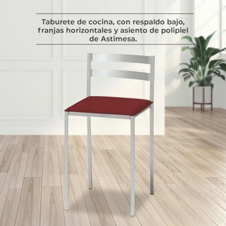 ASTIMESA 2 Küchenhocker mit niedriger Rückenlehne, horizontalen Streifen und gepolstertem Sitz, Aluminiumgestell, Sitzfläche aus Kunstleder, Bordeauxrot – Bild 2