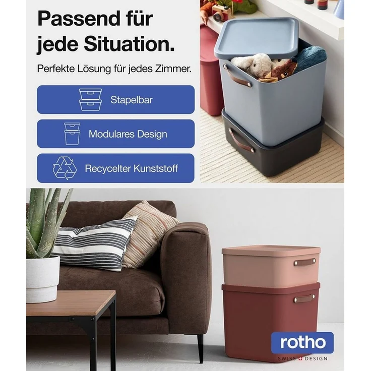 ROTHO Aufbewahrungsbox MALOJA Ordnungsboxen 4er-Set 27l mit Griffen stapelbar (Aufbewahrungsset, 4er-Set) – Bild 3
