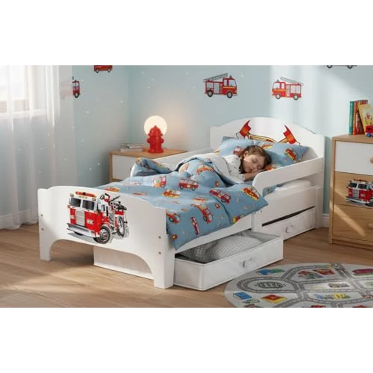 SMART Kinderbett aus Holz - Feuerwehr - Einzelbett mit Schubladen und Matratze (140/70 cm) – Bild 6