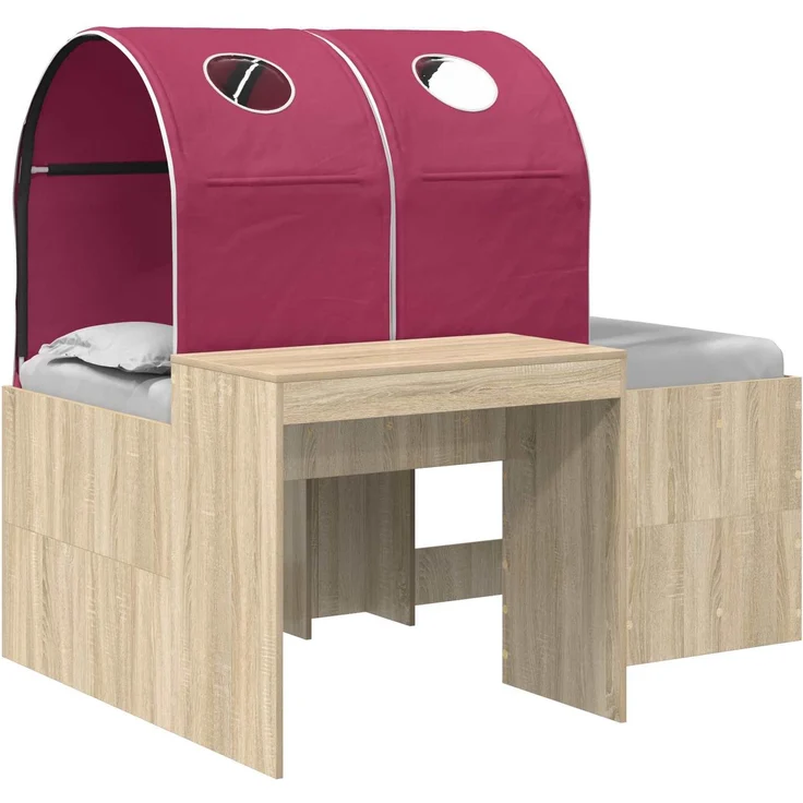 vidaXL Bett mit Tunnel 3 Stk. Artisian Eiche und Rot Holzwerkstoff 3423519 – Bild 2