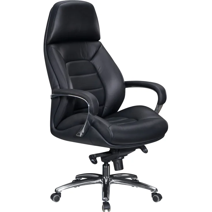 Bürostuhl Echtleder Schwarz Chefsessel höhenverstellbar ergonomisch mit Armlehnen