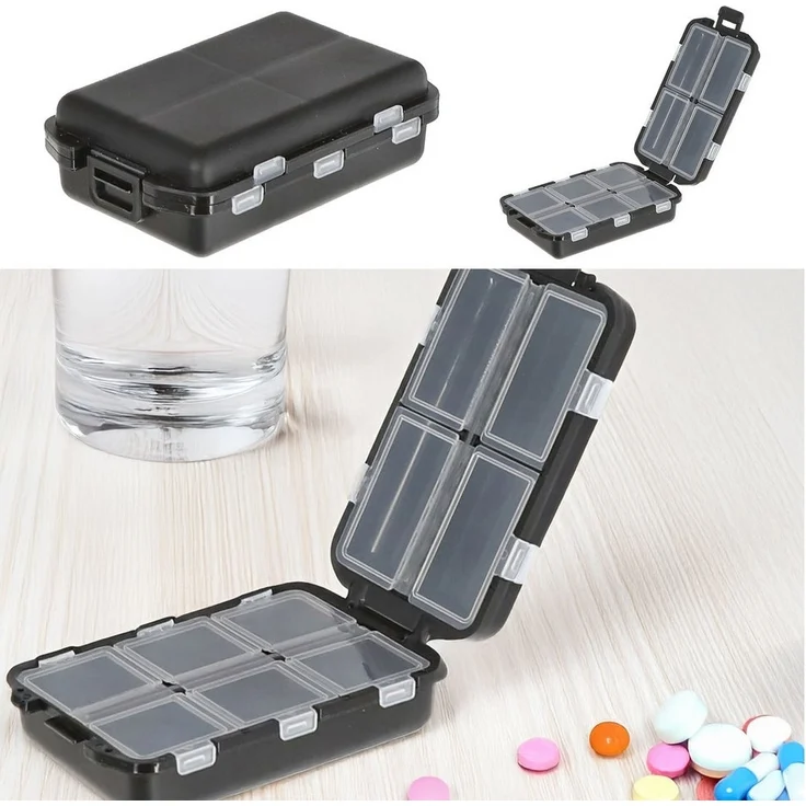 CEPEWA Pillendose Pillenbox 10 Fächer schwarz Kunststoff 10 x 3 x 6,5 cm Box zum Aufklappen – Bild 3