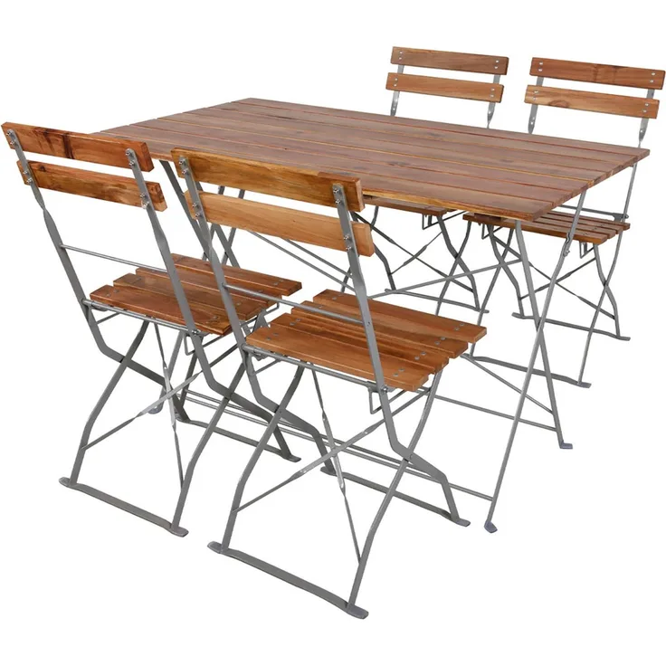 Biergarten Set Klapptisch 4 Klappstühle klappbar Akazienholz 120x70cm