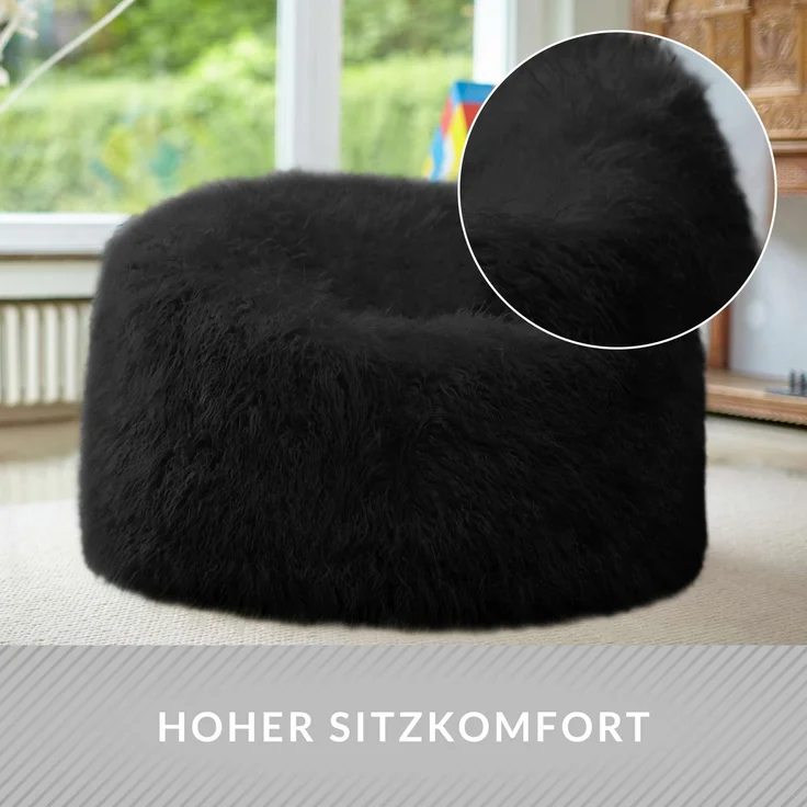 Green Bean® Sitzsack Fellotpik mit Füllmaterial (EPS Perlen) - Indoor Maße ca 100 x 55 cm - Bean Bag - Schwarz – Bild 5