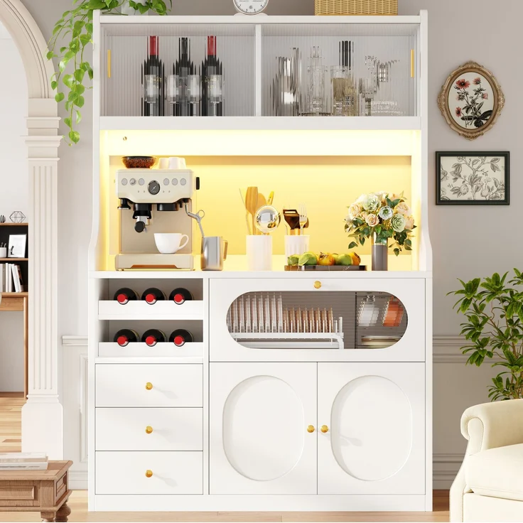 Küchenschrank 120x40x180 cm mit RGB-Beleuchtung, Glasschiebetüren, Schubladen und Weinregal – Bild 3